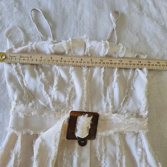 Moon River Cream Fringe Midi Dress XS Belted Button Front Coquette Bridal Resort - Picture 7 of 12